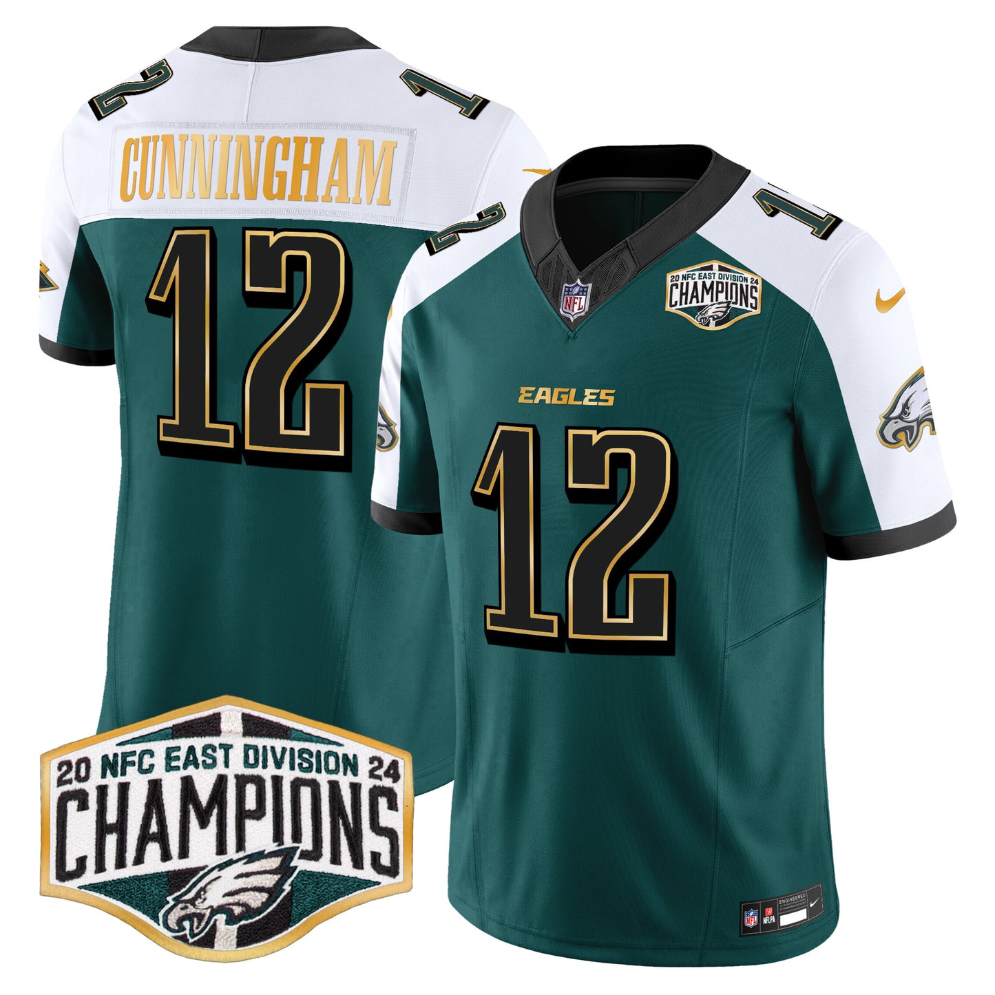 Eagles 2024 NFC East Division Champions Gold Trim Vapor Limited Jersey - All Stitched