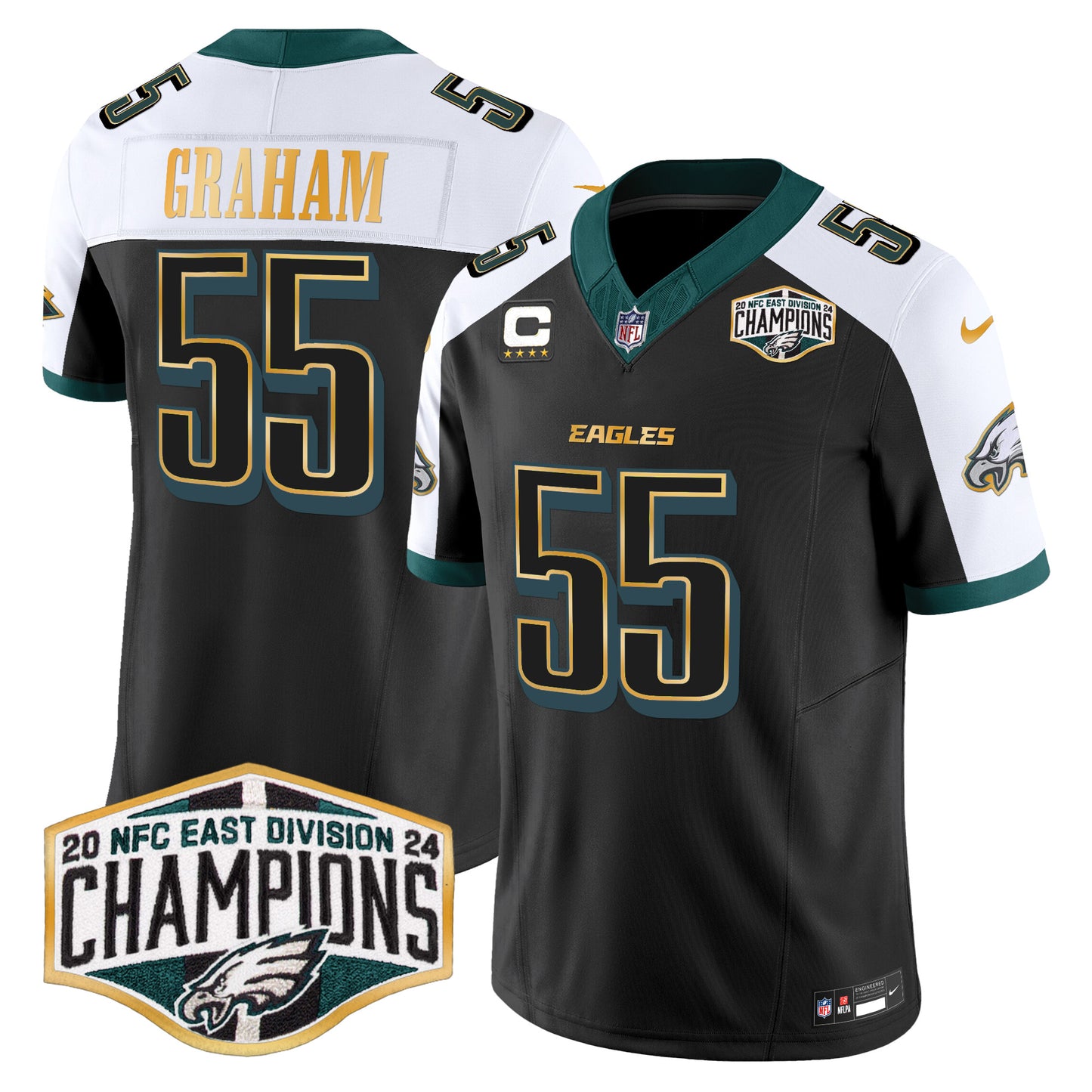 Eagles 2024 NFC East Division Champions Gold Trim Vapor Limited Jersey - All Stitched