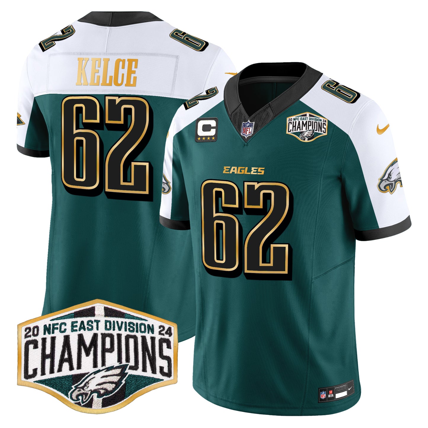 Eagles 2024 NFC East Division Champions Gold Trim Vapor Limited Jersey - All Stitched