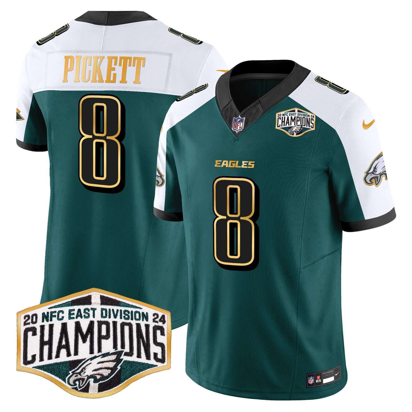 Eagles 2024 NFC East Division Champions Gold Trim Vapor Limited Jersey - All Stitched