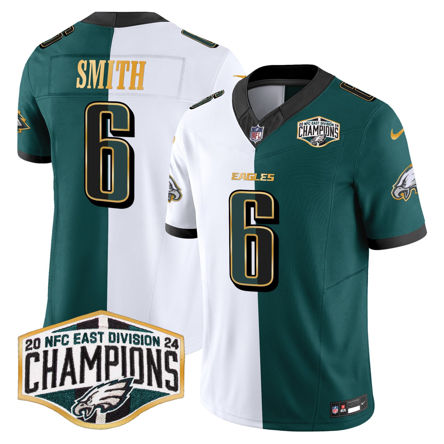 Eagles 2024 NFC East Division Champions Gold Trim Vapor Limited Jersey - All Stitched