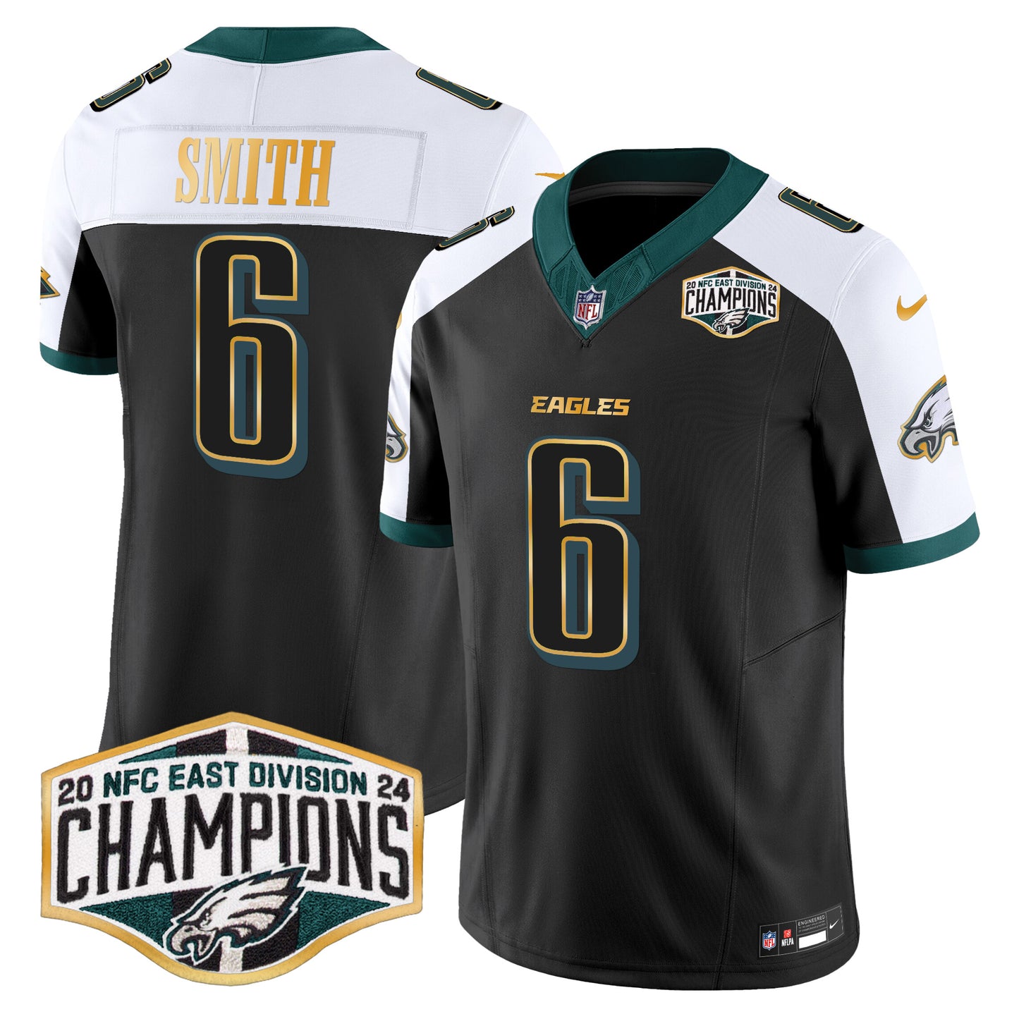 Eagles 2024 NFC East Division Champions Gold Trim Vapor Limited Jersey - All Stitched