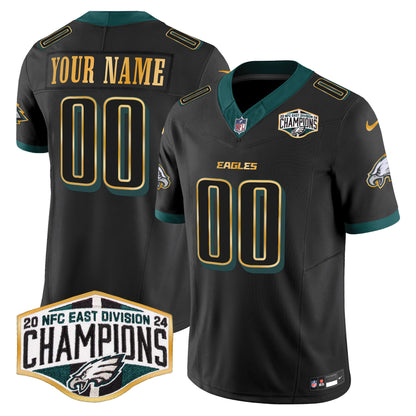 Eagles 2024 NFC East Division Champions Gold Trim Vapor Limited Custom Jersey - All Stitched