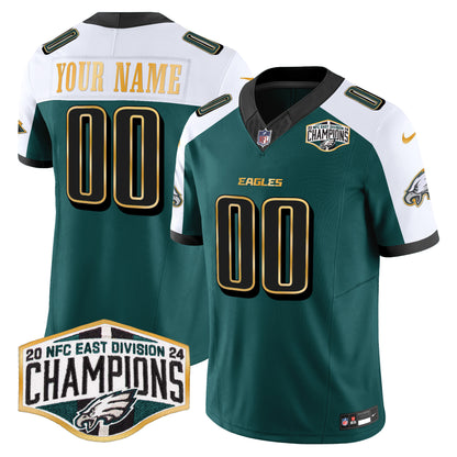 Eagles 2024 NFC East Division Champions Gold Trim Vapor Limited Custom Jersey - All Stitched