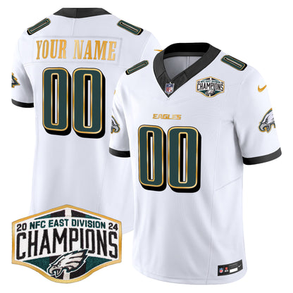 Eagles 2024 NFC East Division Champions Gold Trim Vapor Limited Custom Jersey - All Stitched