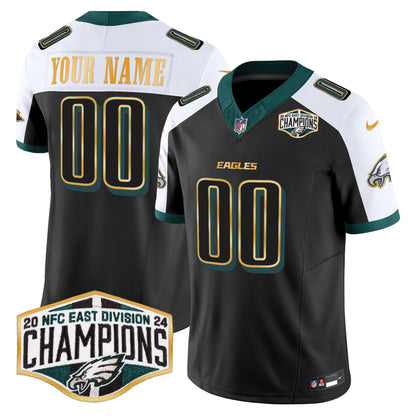 Eagles 2024 NFC East Division Champions Gold Trim Vapor Limited Custom Jersey - All Stitched