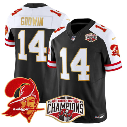 Buccaneers Creamsicle 2024 NFC South Division Champions Patch Gold Trim Vapor Limited Jersey - All Stitched