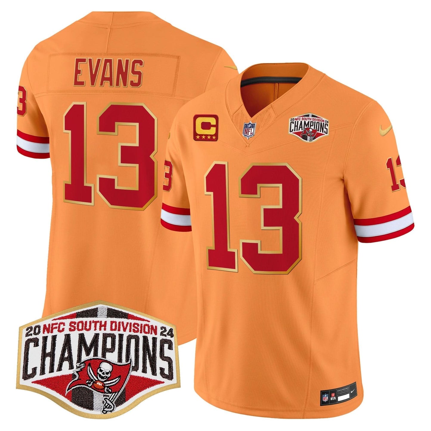 Buccaneers Creamsicle 2024 NFC South Division Champions Patch Gold Trim Vapor Limited Jersey - All Stitched
