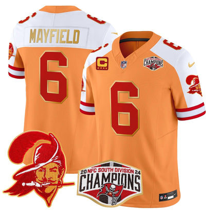 Buccaneers Creamsicle 2024 NFC South Division Champions Patch Gold Trim Vapor Limited Jersey - All Stitched