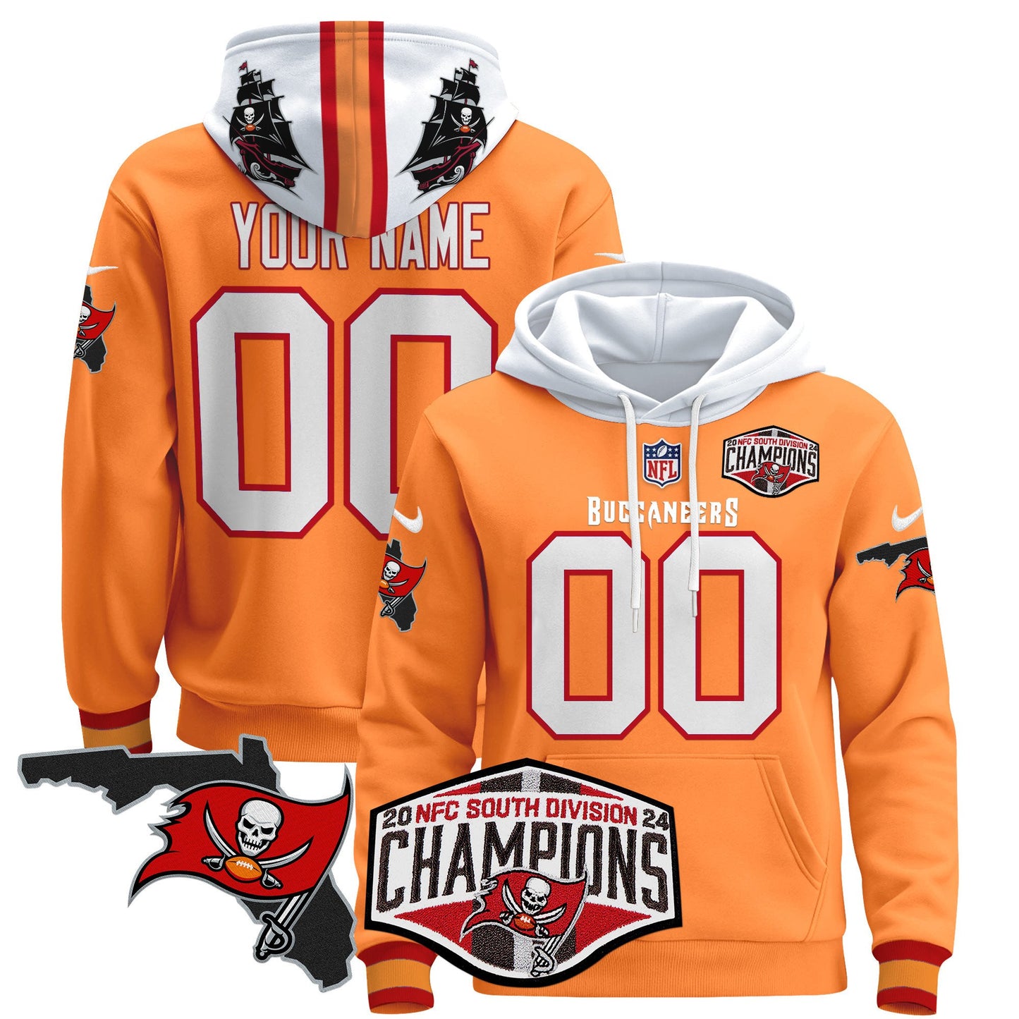 Buccaneers 2024 NFC South Division Champions Patch Custom Pullover Hoodie - All Stitched