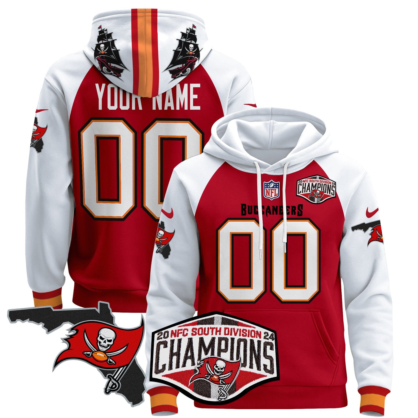 Buccaneers 2024 NFC South Division Champions Patch Custom Pullover Hoodie - All Stitched