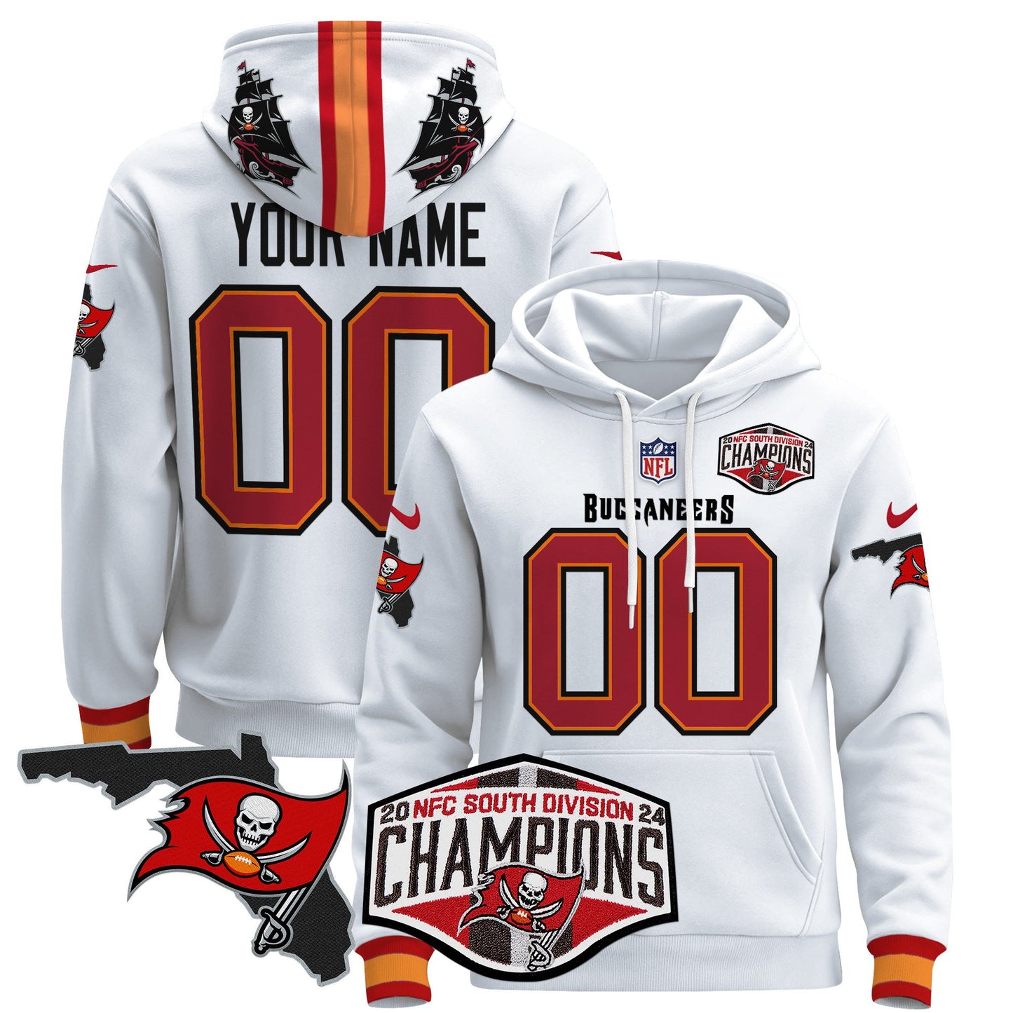 Buccaneers 2024 NFC South Division Champions Patch Custom Pullover Hoodie - All Stitched