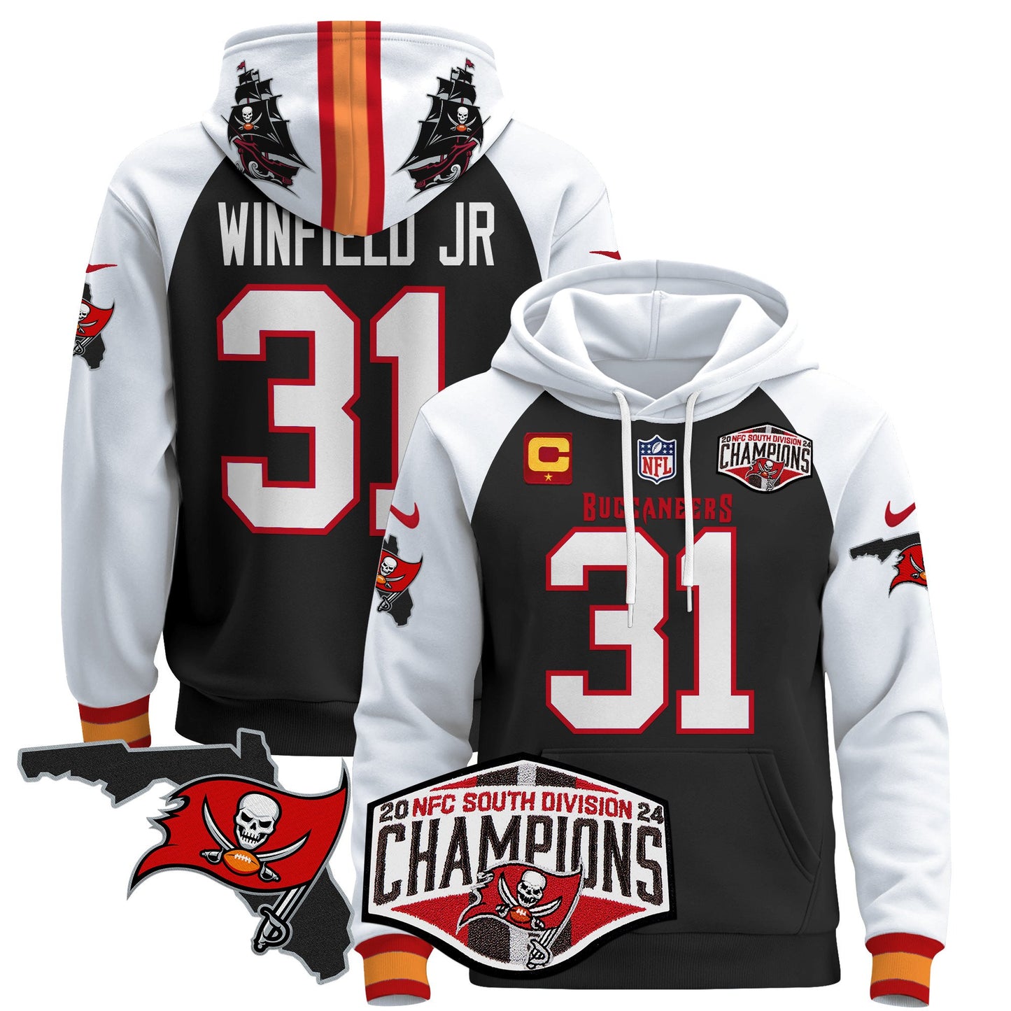 Buccaneers 2024 NFC South Division Champions Patch Pullover Hoodie - All Stitched