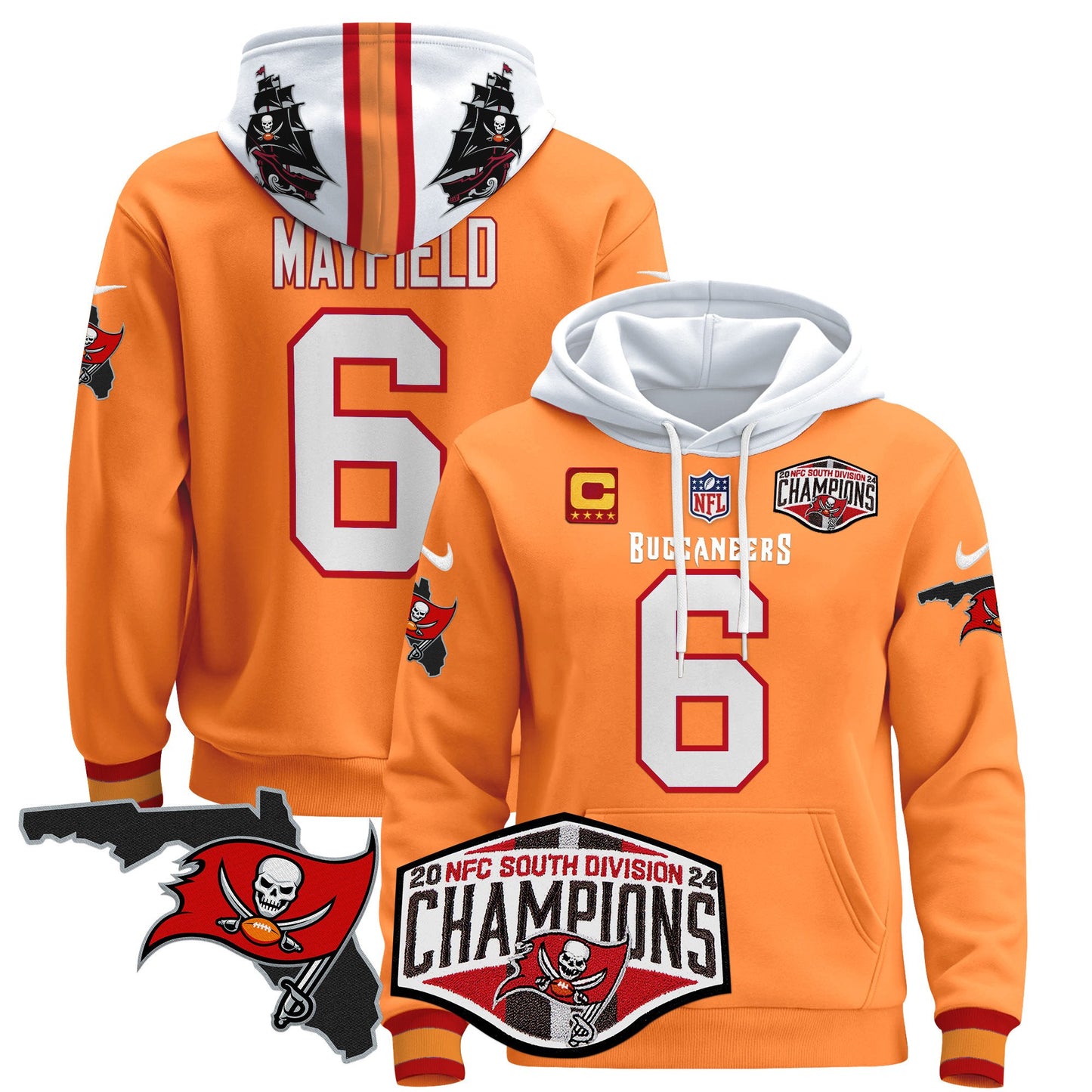 Buccaneers 2024 NFC South Division Champions Patch Pullover Hoodie - All Stitched