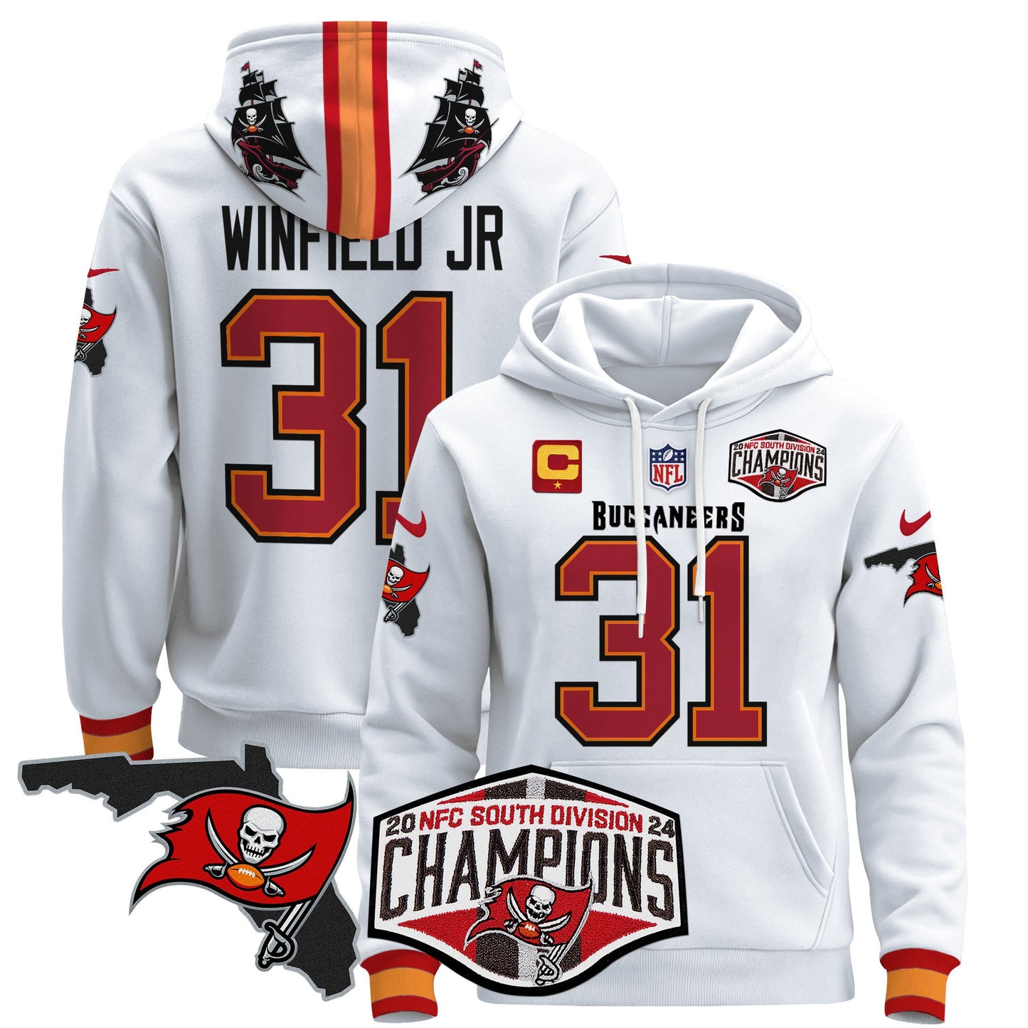 Buccaneers 2024 NFC South Division Champions Patch Pullover Hoodie - All Stitched