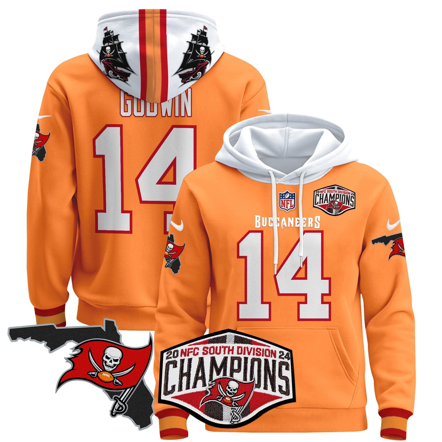 Buccaneers 2024 NFC South Division Champions Patch Pullover Hoodie - All Stitched