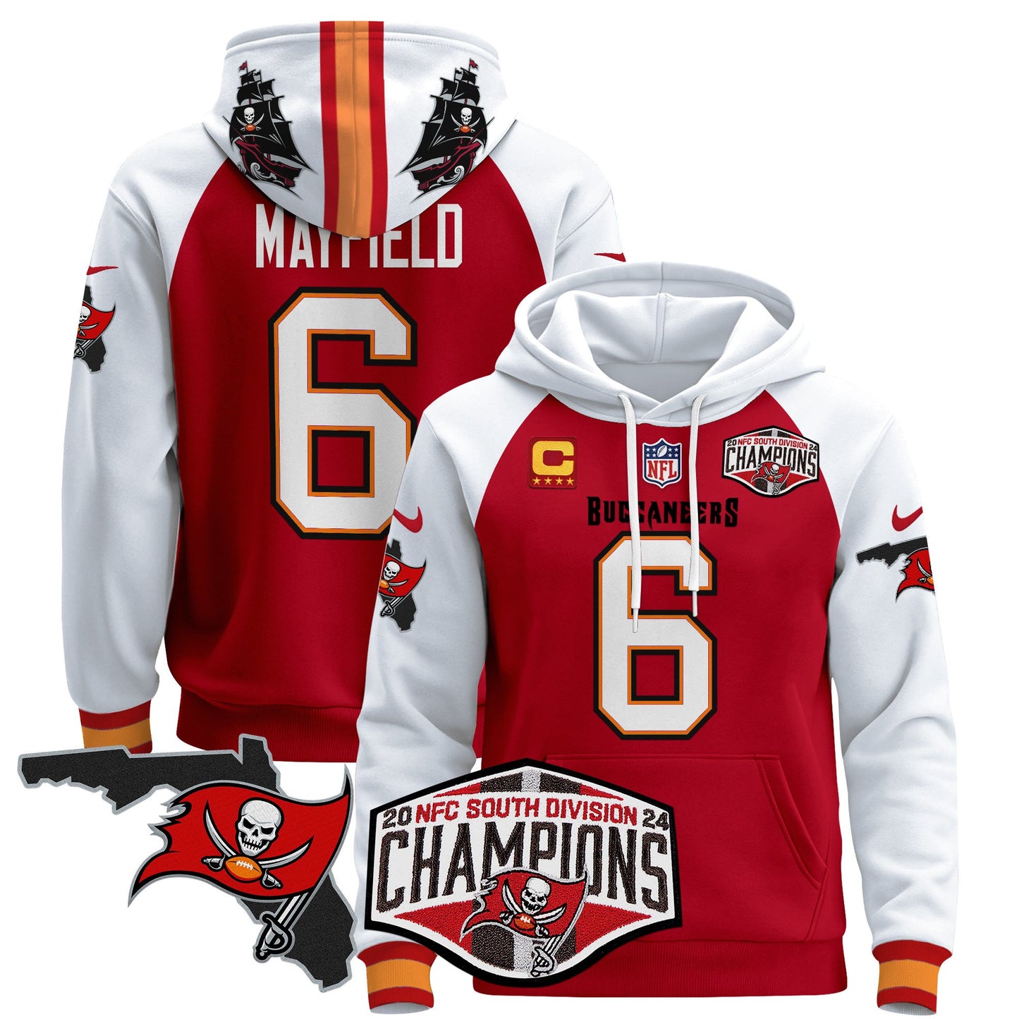 Buccaneers 2024 NFC South Division Champions Patch Pullover Hoodie - All Stitched