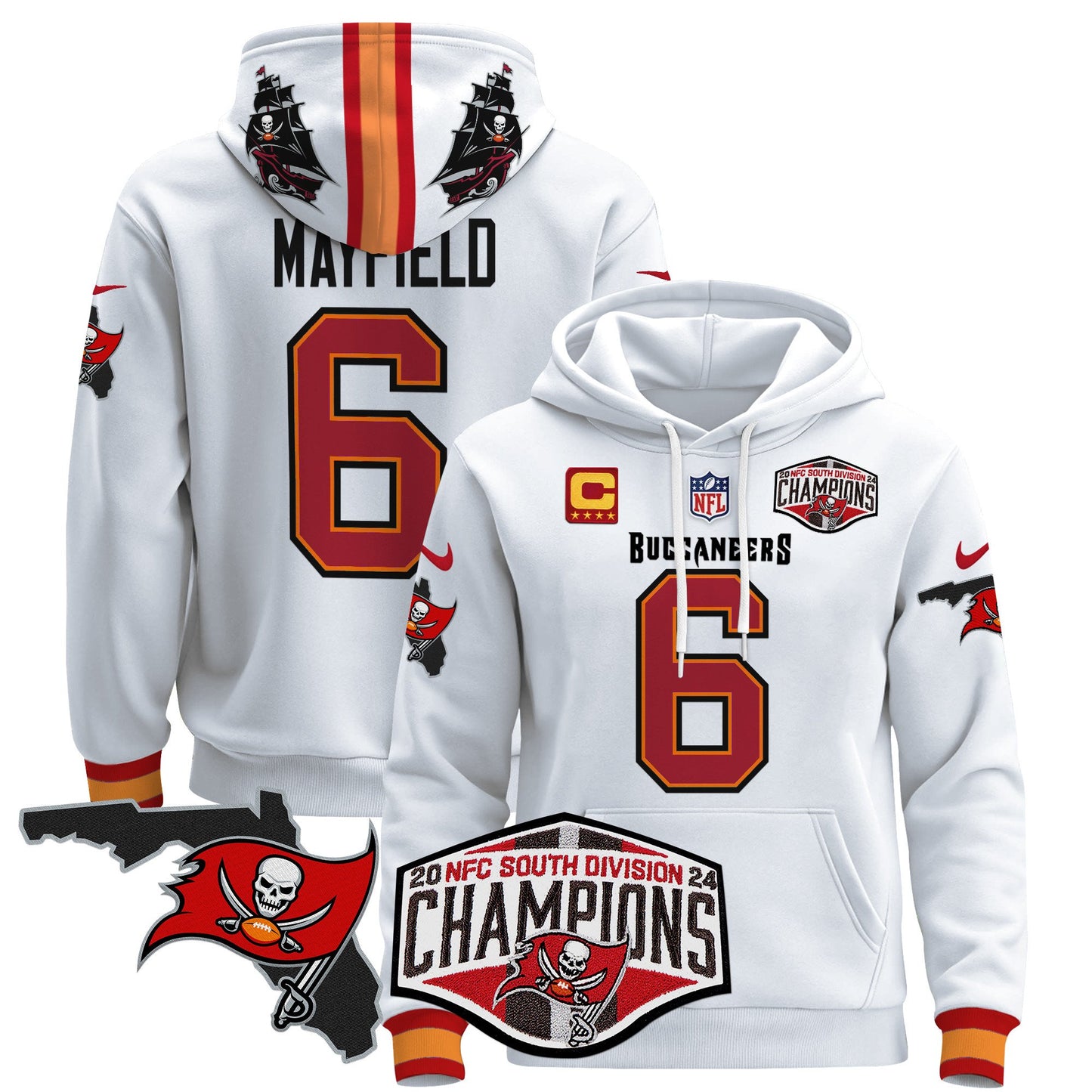 Buccaneers 2024 NFC South Division Champions Patch Pullover Hoodie - All Stitched