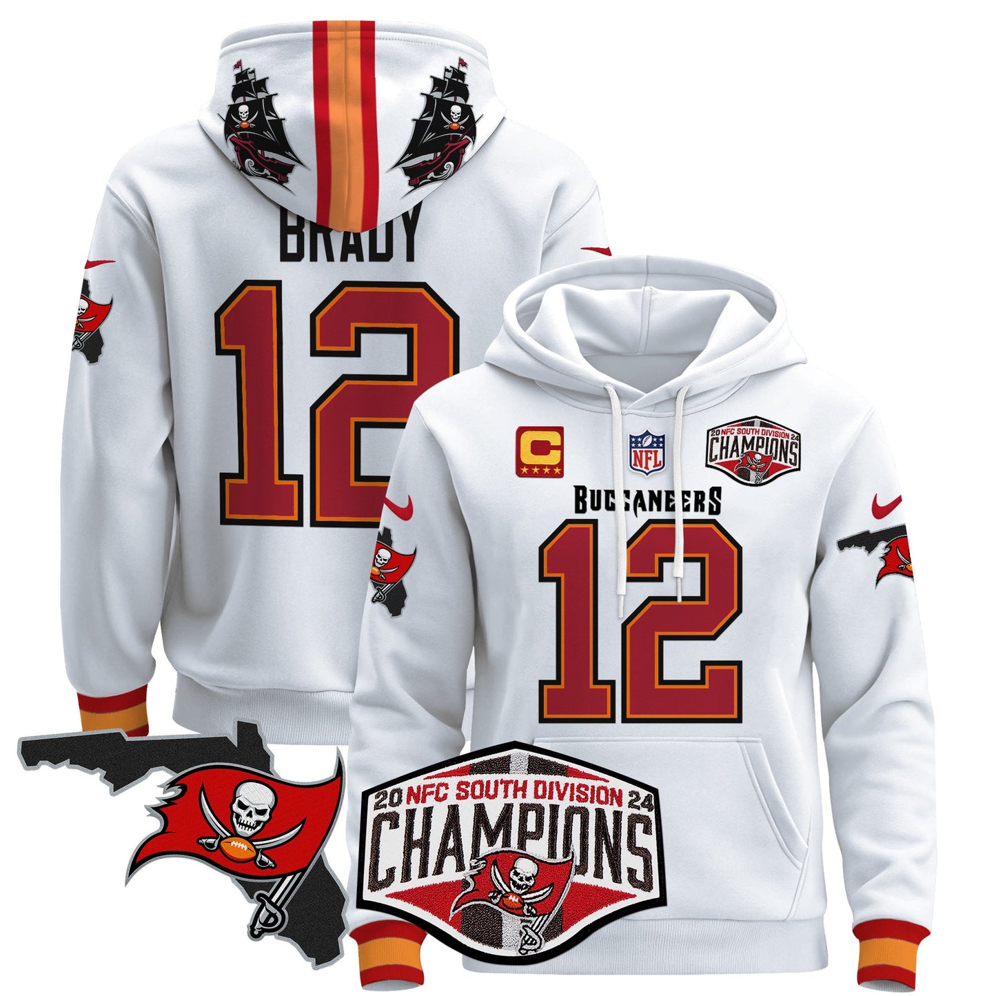 Buccaneers 2024 NFC South Division Champions Patch Pullover Hoodie - All Stitched