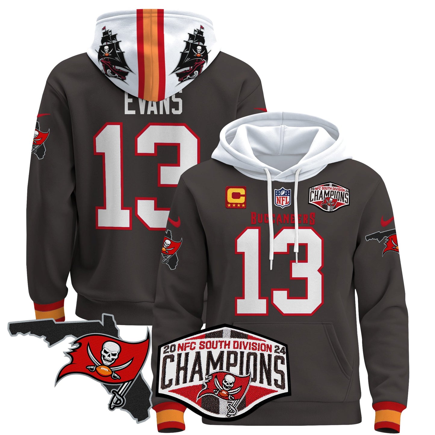 Buccaneers 2024 NFC South Division Champions Patch Pullover Hoodie - All Stitched