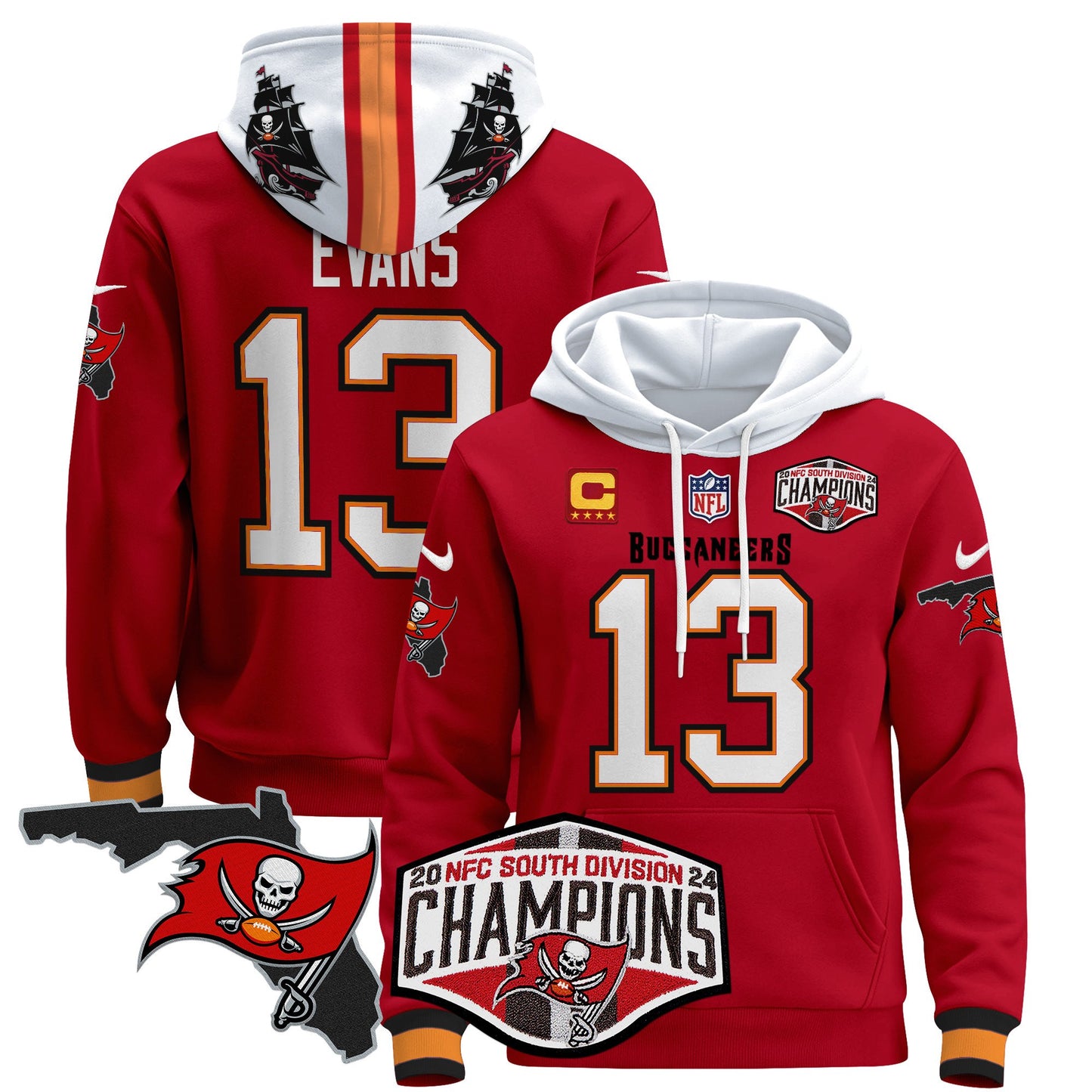 Buccaneers 2024 NFC South Division Champions Patch Pullover Hoodie - All Stitched