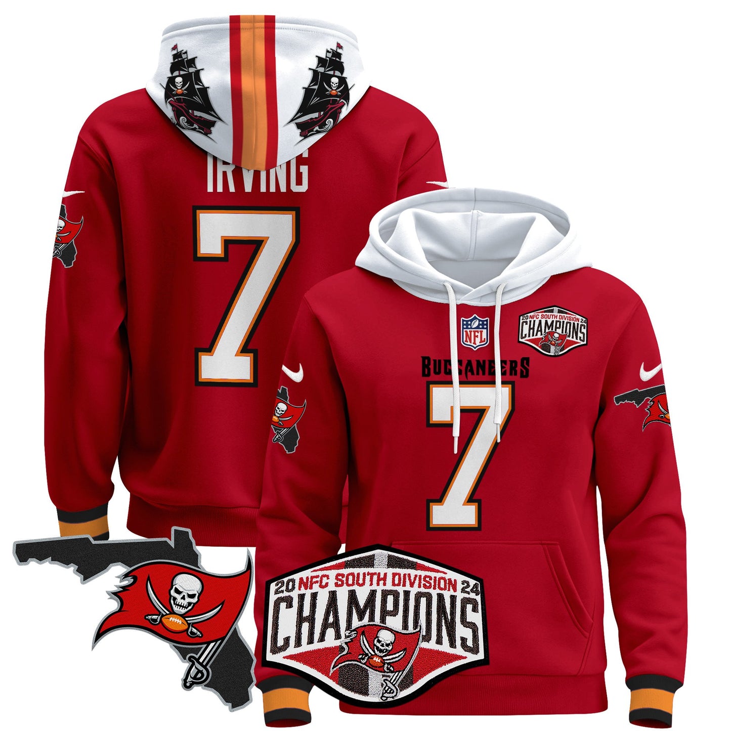 Buccaneers 2024 NFC South Division Champions Patch Pullover Hoodie - All Stitched