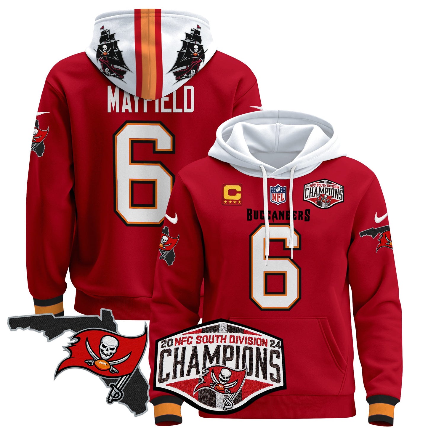 Buccaneers 2024 NFC South Division Champions Patch Pullover Hoodie - All Stitched