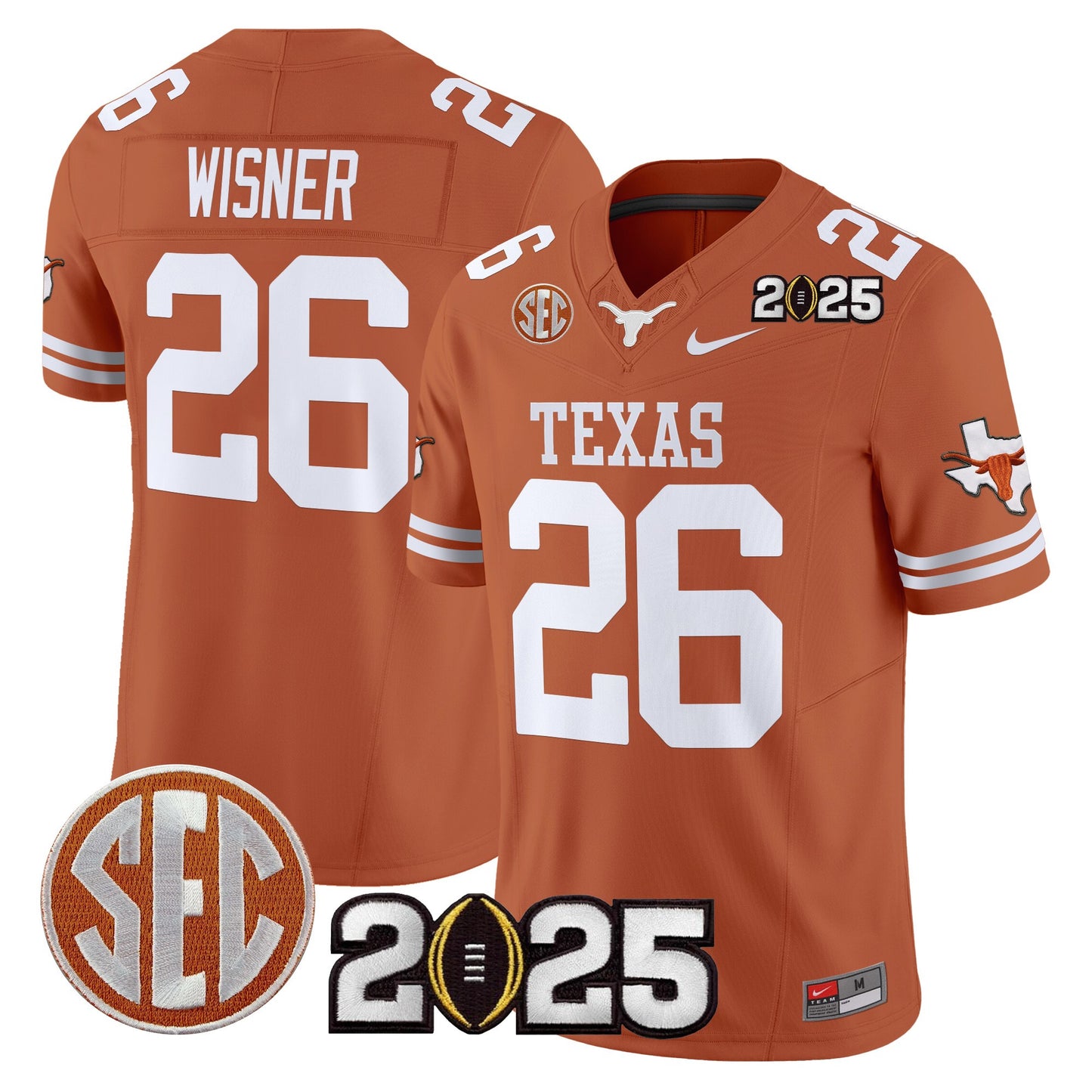 Texas Longhorns 2025 CFP Final Patch Vapor Limited Jersey - All Stitched