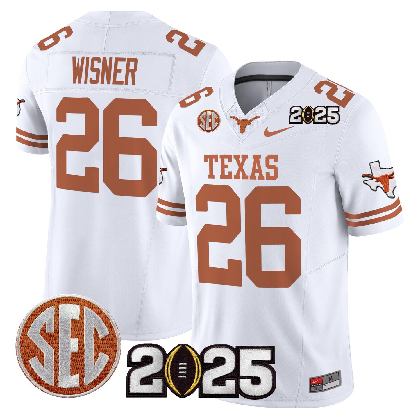 Texas Longhorns 2025 CFP Final Patch Vapor Limited Jersey - All Stitched