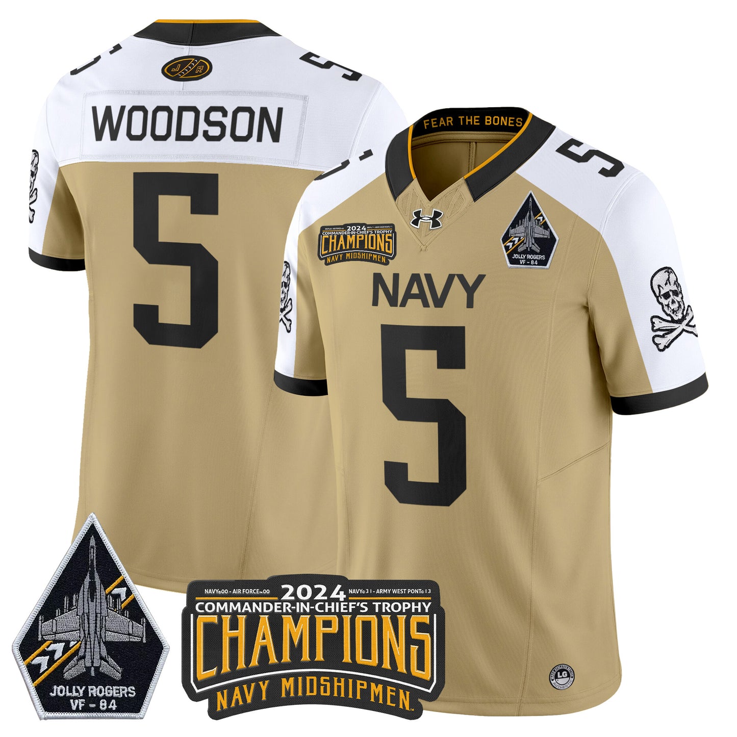 Navy Midshipmen 2024 Jolly Rogers VF-84 & Commander-In-Chief's Trophy Champions Patch Vapor Limited Jersey - All Stitched