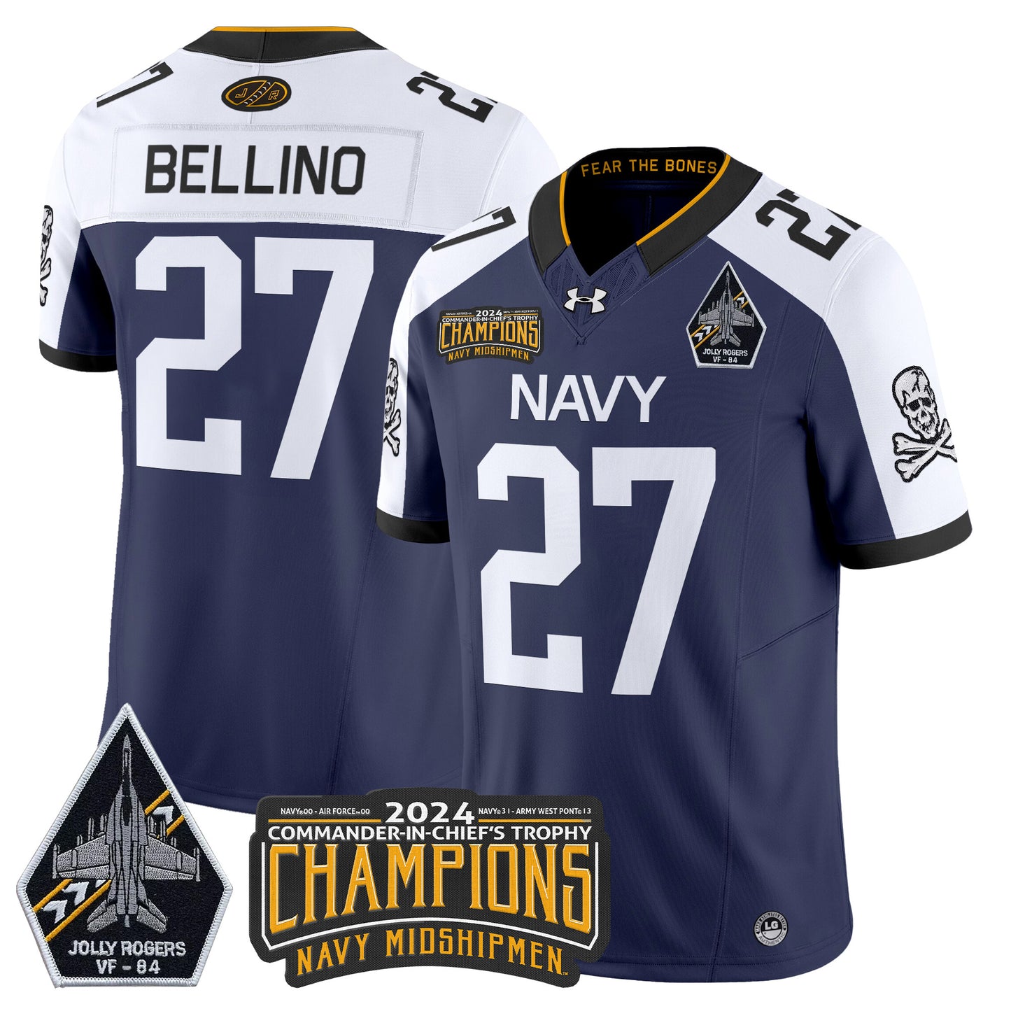 Navy Midshipmen 2024 Jolly Rogers VF-84 & Commander-In-Chief's Trophy Champions Patch Vapor Limited Jersey - All Stitched