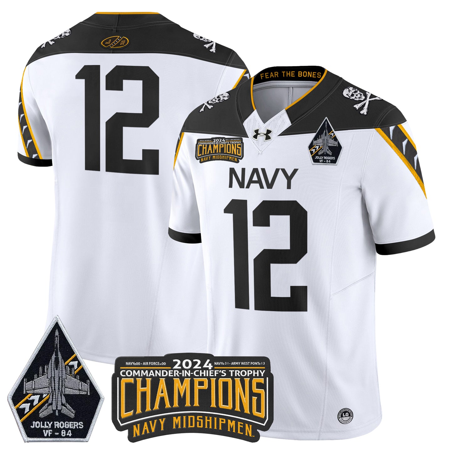 Navy Midshipmen 2024 Jolly Rogers VF-84 & Commander-In-Chief's Trophy Champions Patch Vapor Limited Jersey - All Stitched