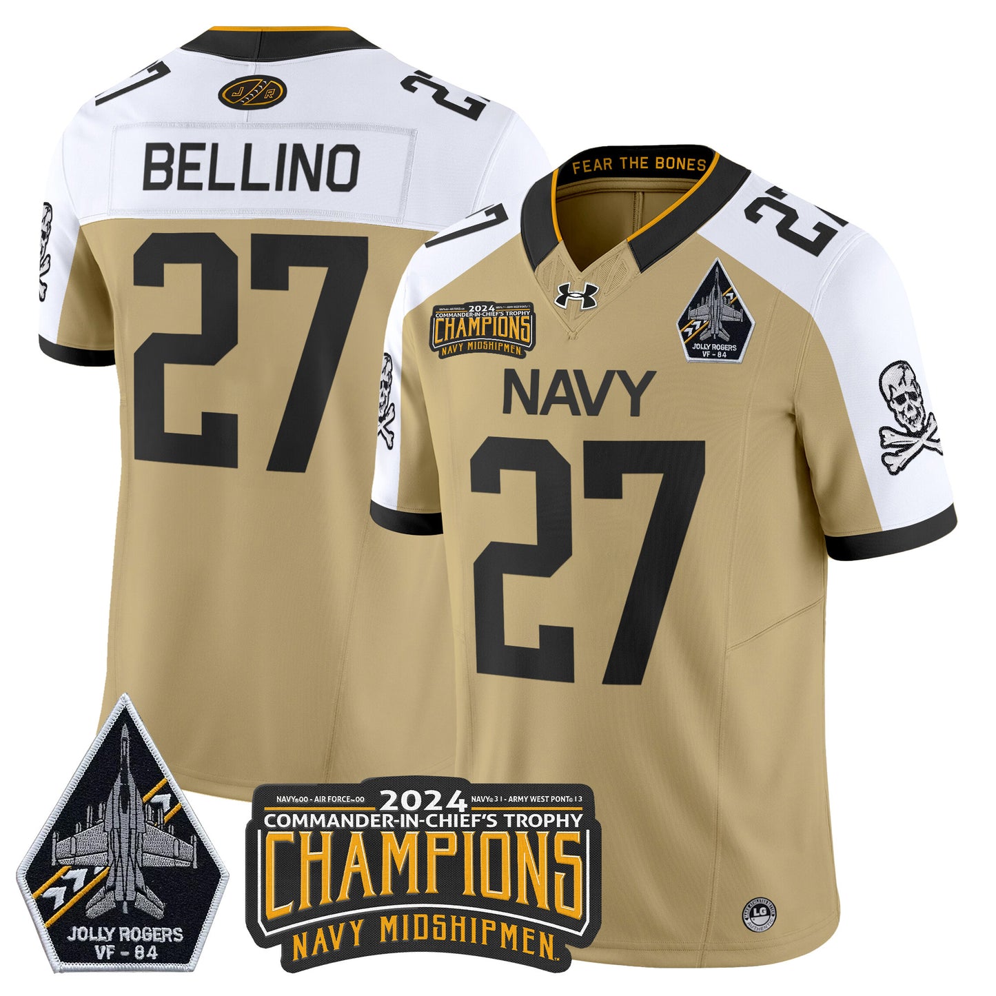 Navy Midshipmen 2024 Jolly Rogers VF-84 & Commander-In-Chief's Trophy Champions Patch Vapor Limited Jersey - All Stitched