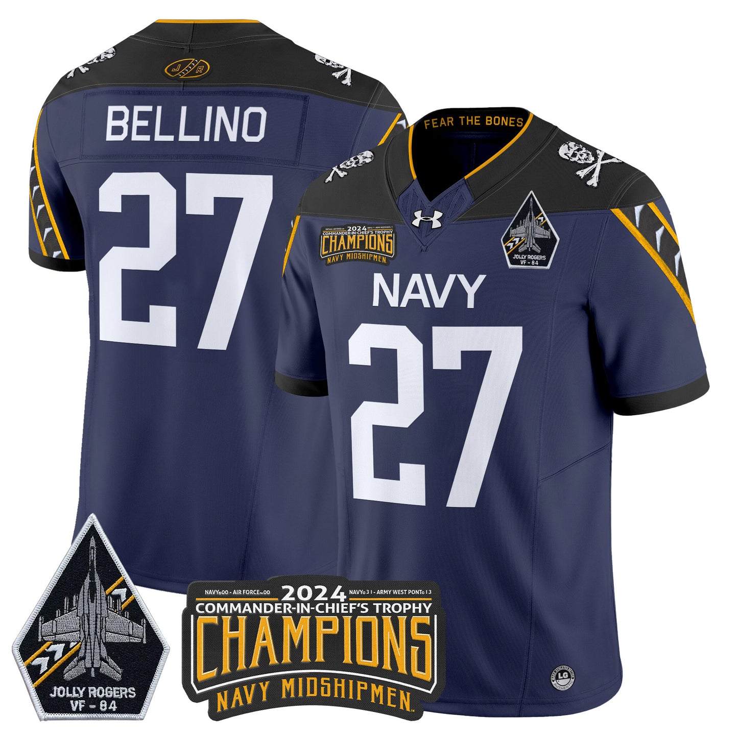 Navy Midshipmen 2024 Jolly Rogers VF-84 & Commander-In-Chief's Trophy Champions Patch Vapor Limited Jersey - All Stitched