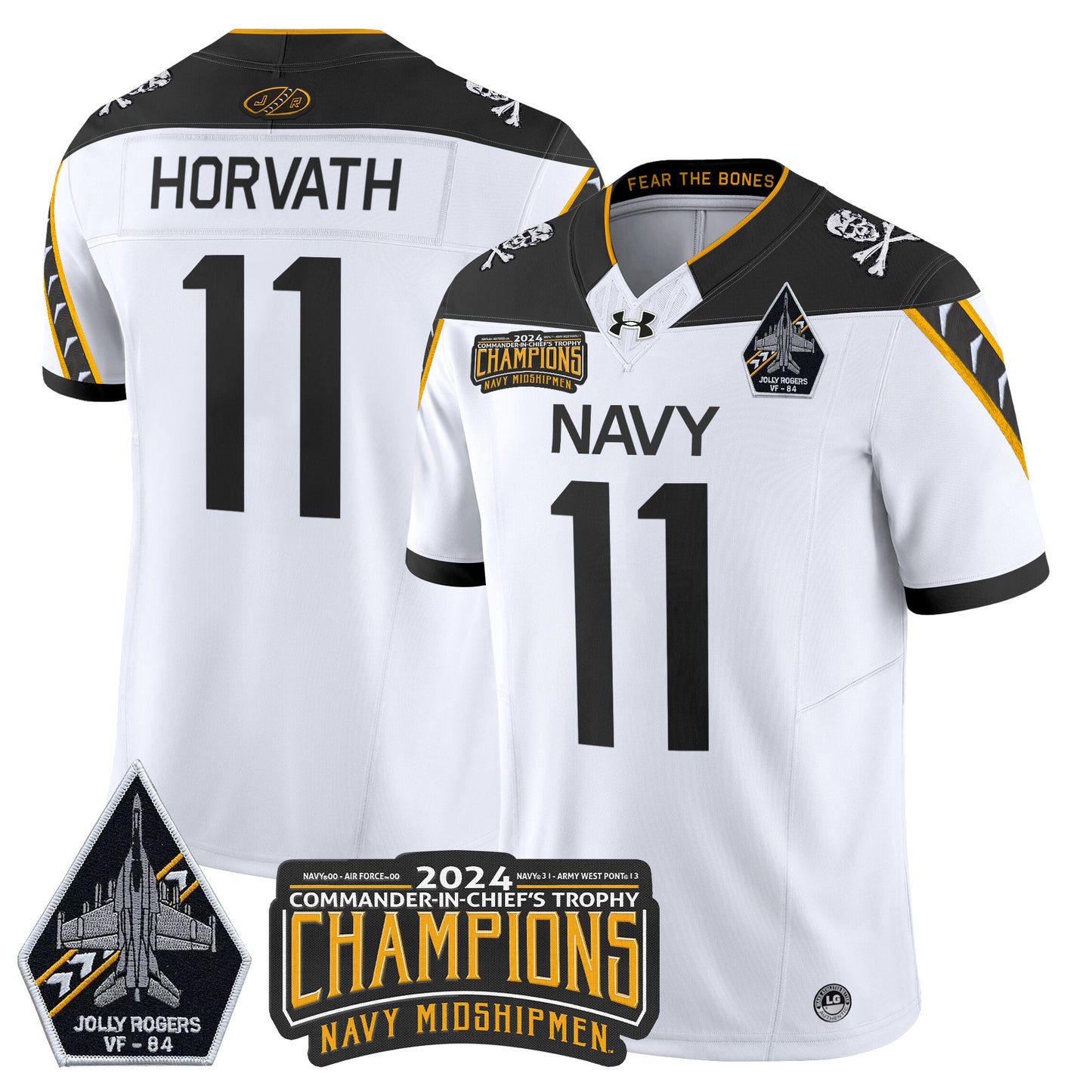 Navy Midshipmen 2024 Jolly Rogers VF-84 & Commander-In-Chief's Trophy Champions Patch Vapor Limited Jersey - All Stitched