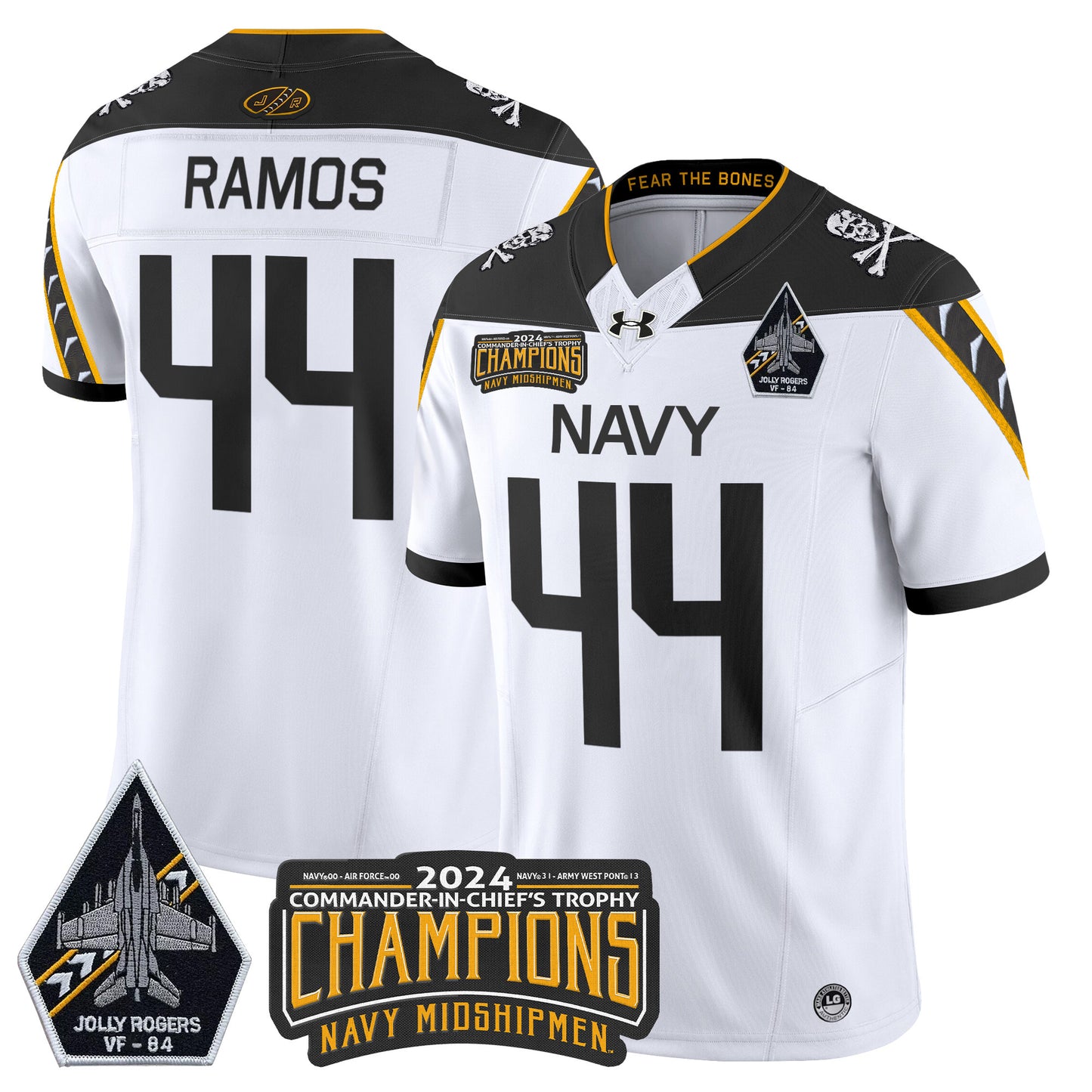 Navy Midshipmen 2024 Jolly Rogers VF-84 & Commander-In-Chief's Trophy Champions Patch Vapor Limited Jersey - All Stitched