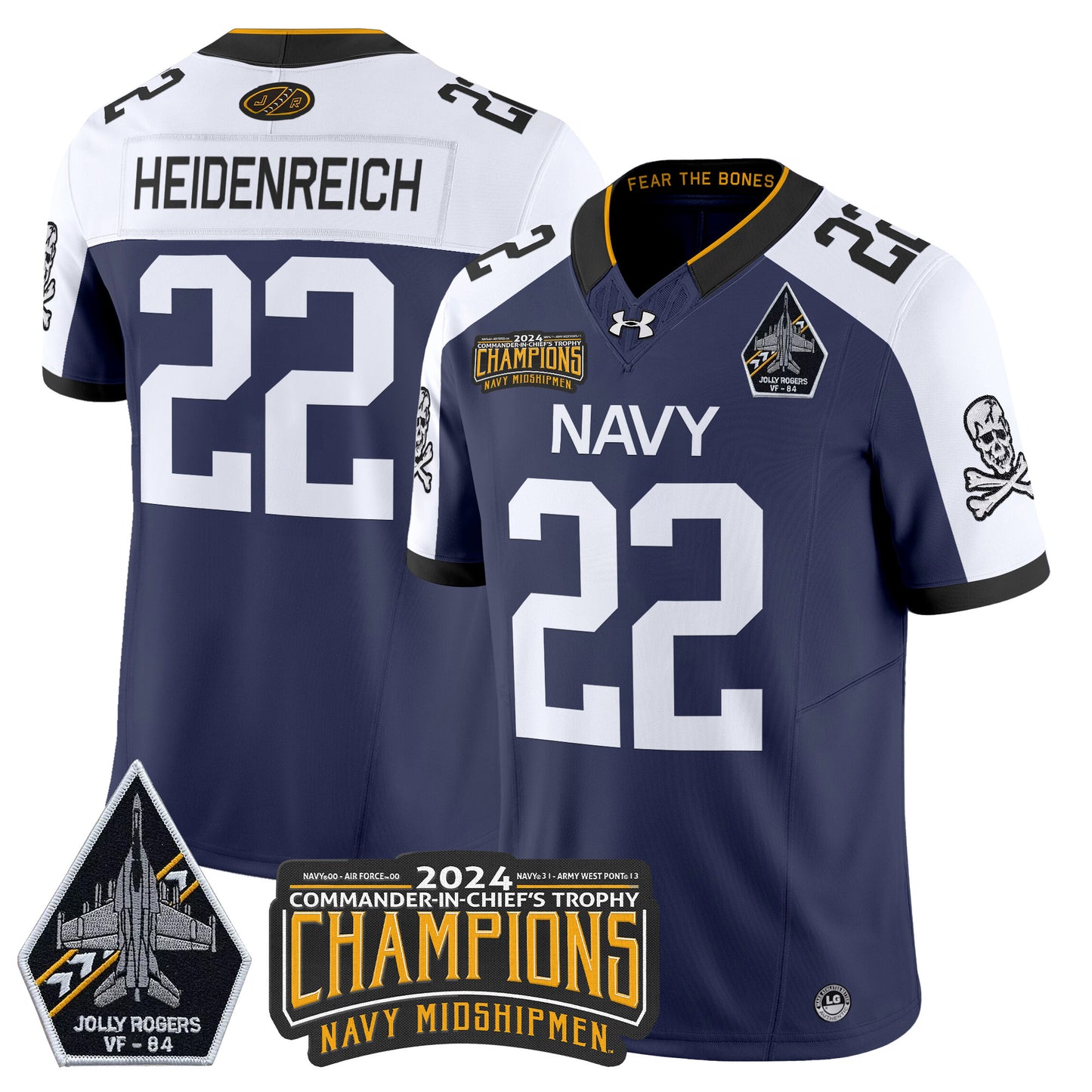 Navy Midshipmen 2024 Jolly Rogers VF-84 & Commander-In-Chief's Trophy Champions Patch Vapor Limited Jersey - All Stitched