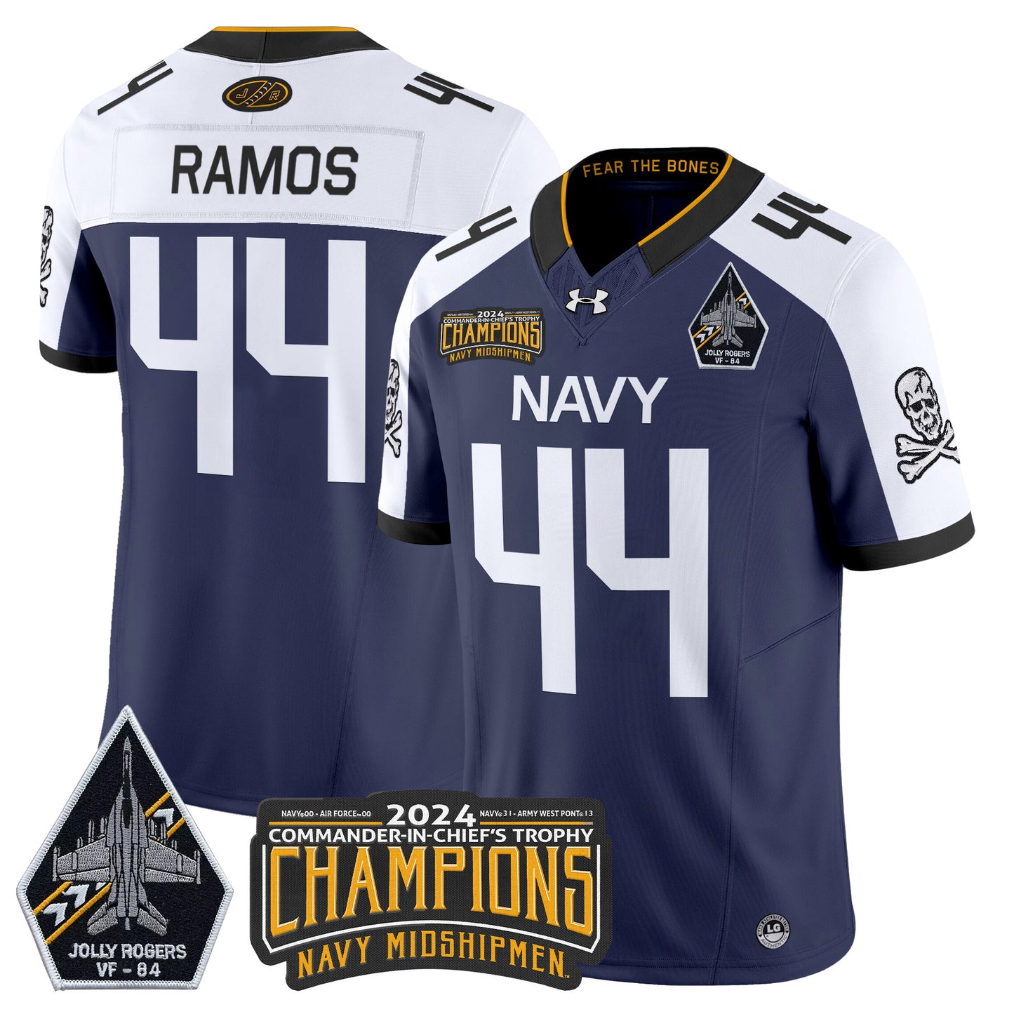 Navy Midshipmen 2024 Jolly Rogers VF-84 & Commander-In-Chief's Trophy Champions Patch Vapor Limited Jersey - All Stitched