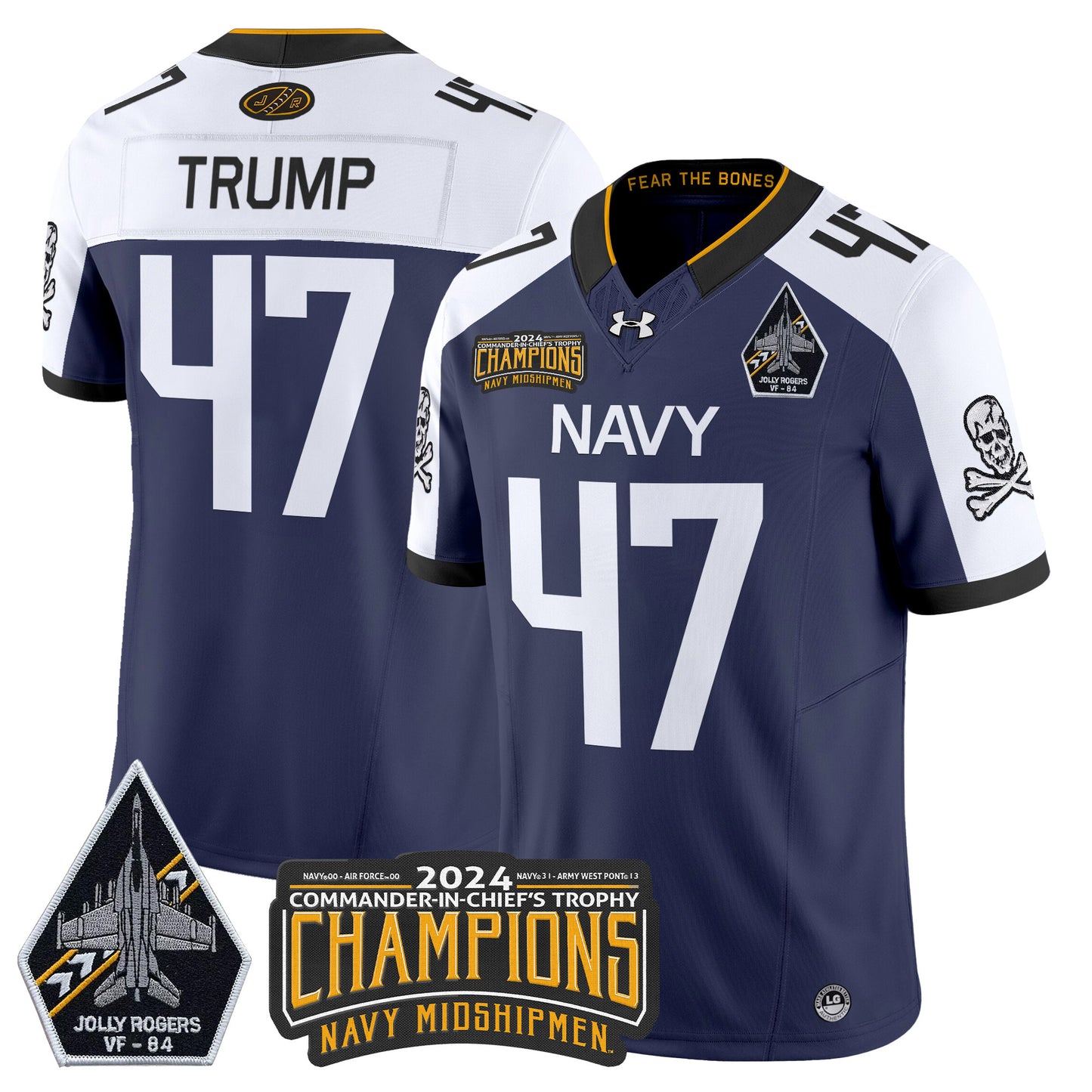 Navy Midshipmen 2024 Jolly Rogers VF-84 & Commander-In-Chief's Trophy Champions Patch Vapor Limited Jersey - All Stitched