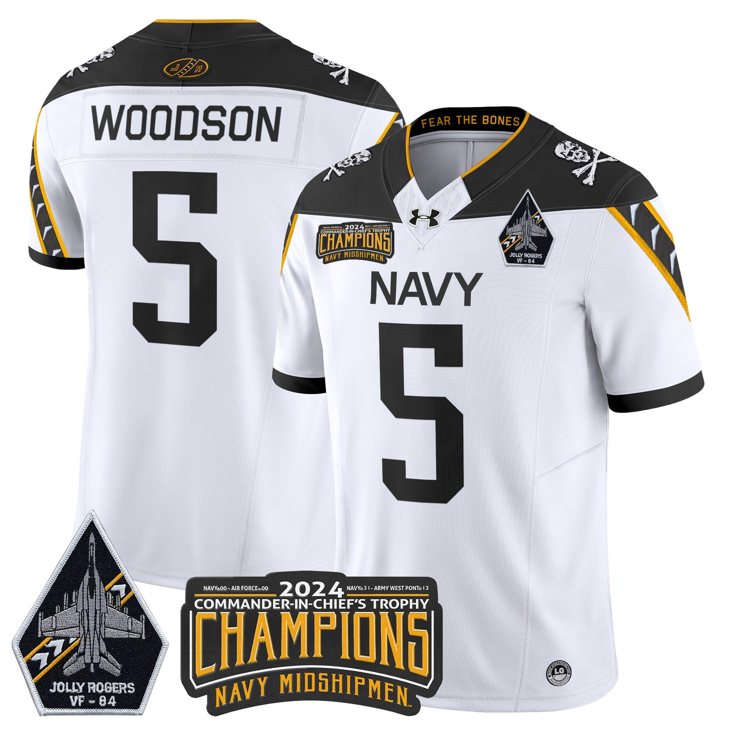 Navy Midshipmen 2024 Jolly Rogers VF-84 & Commander-In-Chief's Trophy Champions Patch Vapor Limited Jersey - All Stitched