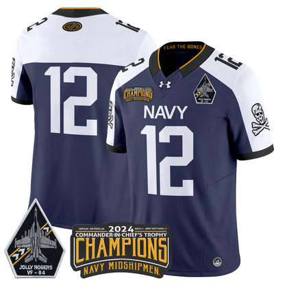 Navy Midshipmen 2024 Jolly Rogers VF-84 & Commander-In-Chief's Trophy Champions Patch Vapor Limited Jersey - All Stitched