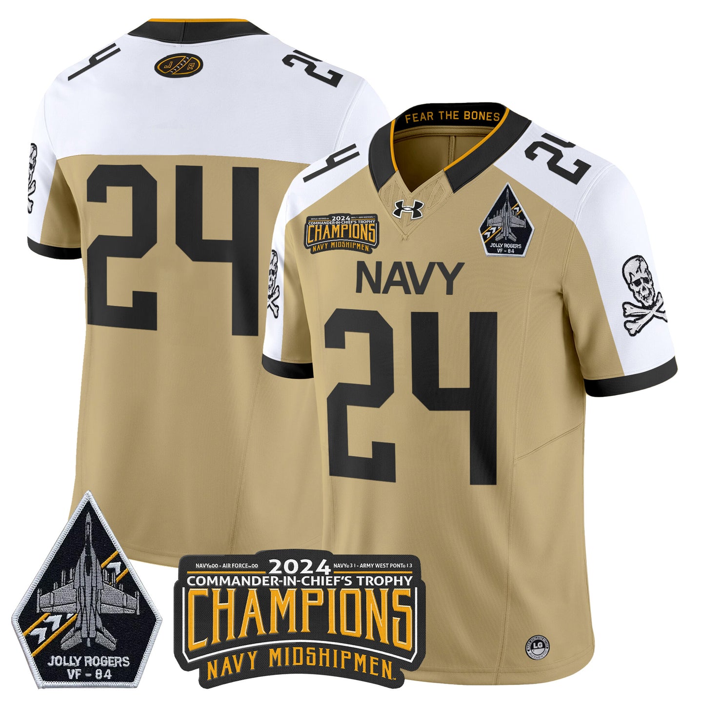 Navy Midshipmen 2024 Jolly Rogers VF-84 & Commander-In-Chief's Trophy Champions Patch Vapor Limited Jersey - All Stitched