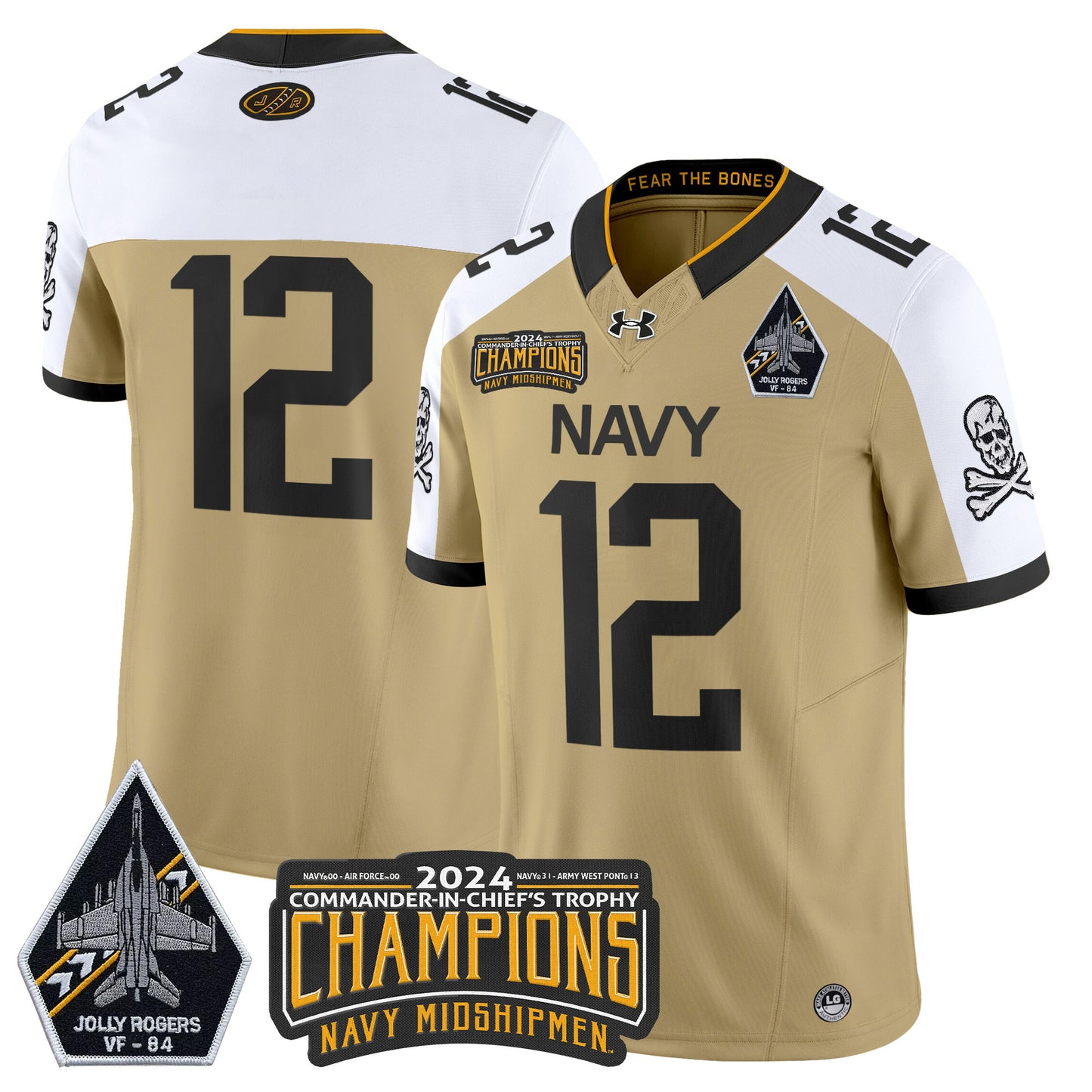 Navy Midshipmen 2024 Jolly Rogers VF-84 & Commander-In-Chief's Trophy Champions Patch Vapor Limited Jersey - All Stitched