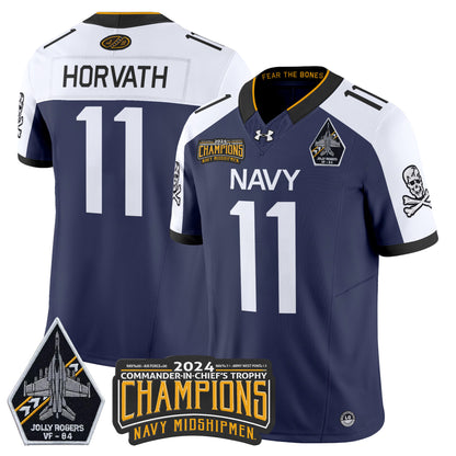 Navy Midshipmen 2024 Jolly Rogers VF-84 & Commander-In-Chief's Trophy Champions Patch Vapor Limited Jersey - All Stitched