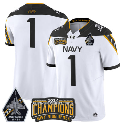 Navy Midshipmen 2024 Jolly Rogers VF-84 & Commander-In-Chief's Trophy Champions Patch Vapor Limited Jersey - All Stitched