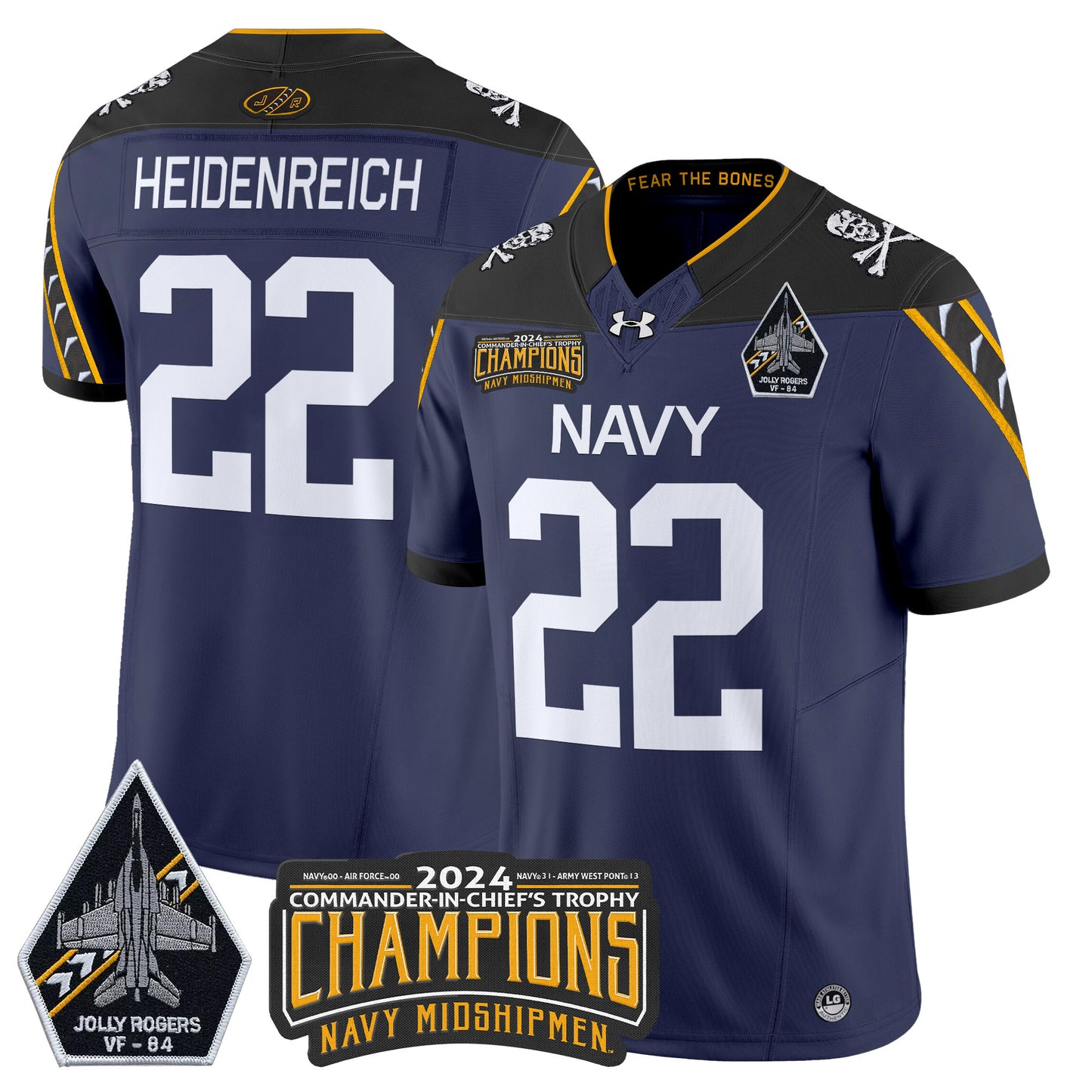 Navy Midshipmen 2024 Jolly Rogers VF-84 & Commander-In-Chief's Trophy Champions Patch Vapor Limited Jersey - All Stitched