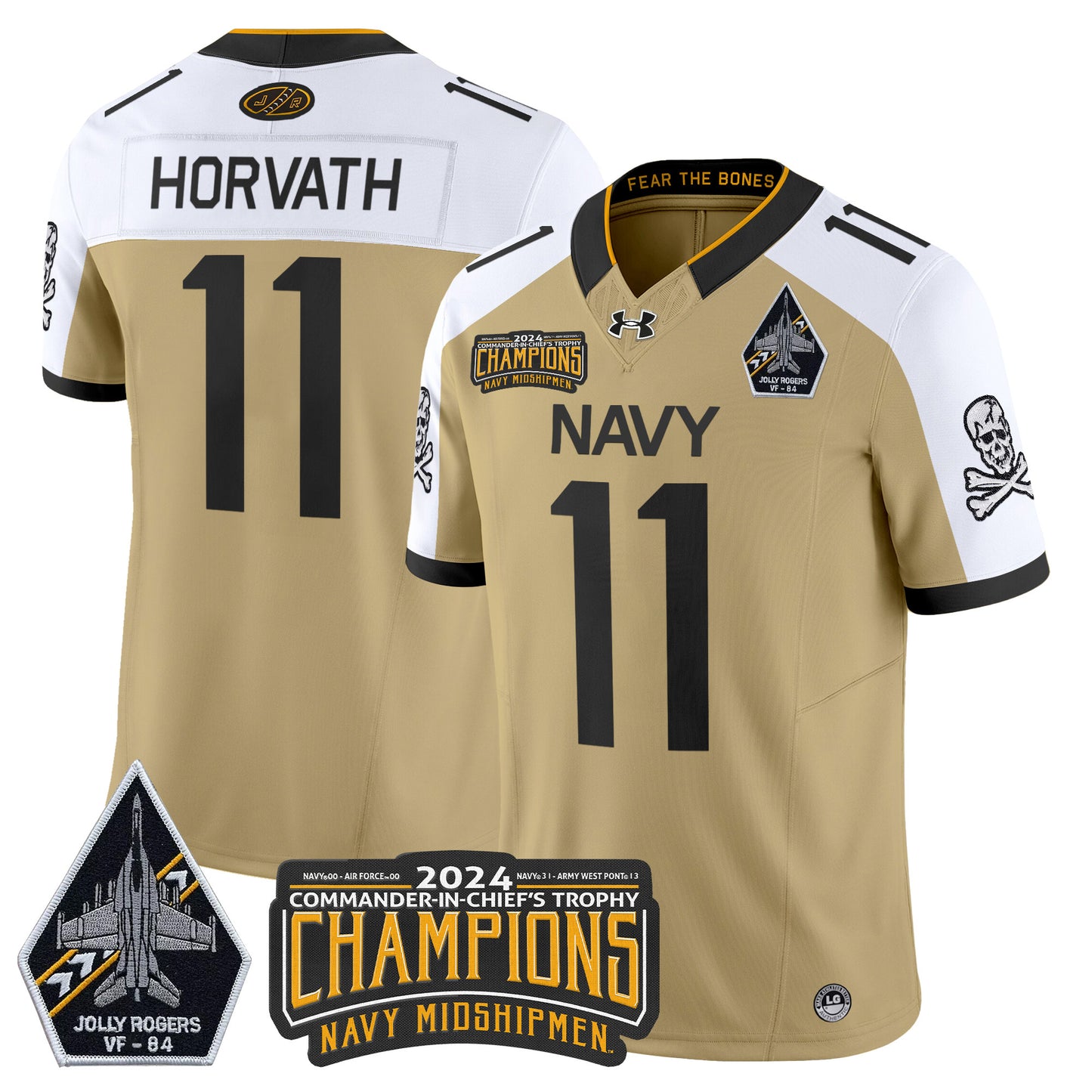 Navy Midshipmen 2024 Jolly Rogers VF-84 & Commander-In-Chief's Trophy Champions Patch Vapor Limited Jersey - All Stitched