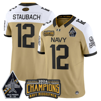 Navy Midshipmen 2024 Jolly Rogers VF-84 & Commander-In-Chief's Trophy Champions Patch Vapor Limited Jersey - All Stitched