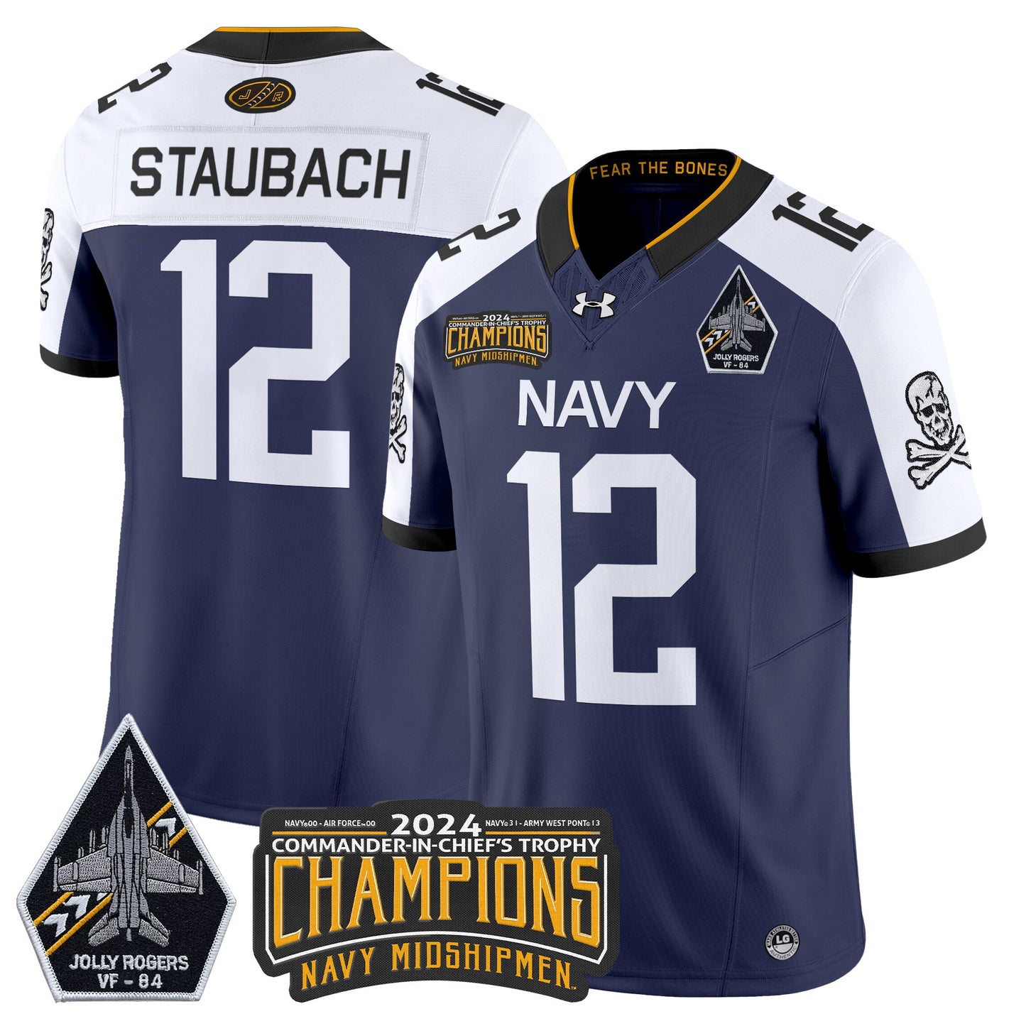 Navy Midshipmen 2024 Jolly Rogers VF-84 & Commander-In-Chief's Trophy Champions Patch Vapor Limited Jersey - All Stitched