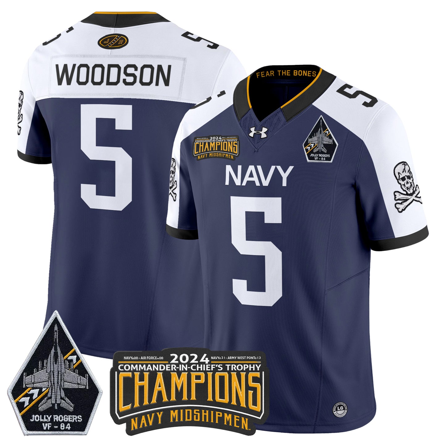 Navy Midshipmen 2024 Jolly Rogers VF-84 & Commander-In-Chief's Trophy Champions Patch Vapor Limited Jersey - All Stitched